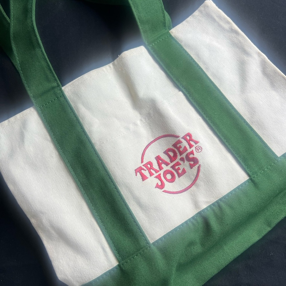 Trader Joes Green & White Canvas Tote Bag